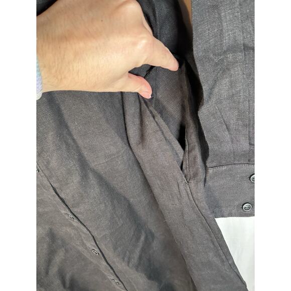 The Drop Fiona M Black 100% Linen Long Sleeve Button Down Midi Shirt Dress - Picture 6 of 8